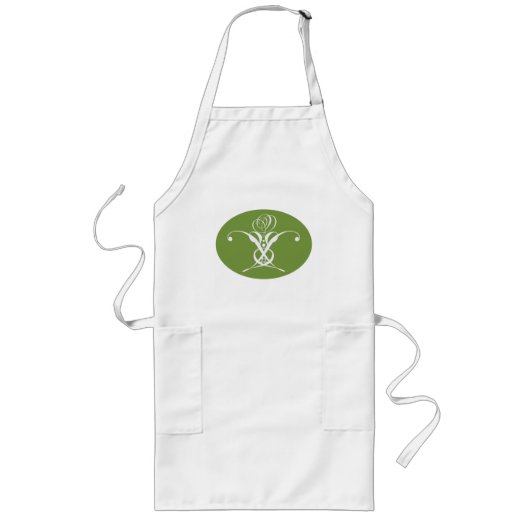 Groene Art Deco Wit Bloeiend Roos Lang Schort (Voorkant)