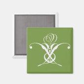 Groene Art Deco Wit Bloeiend Roos Magneet (Voorkant / Achterkant)