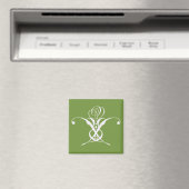 Groene Art Deco Wit Bloeiend Roos Magneet (Insitu (Vaatwasser))