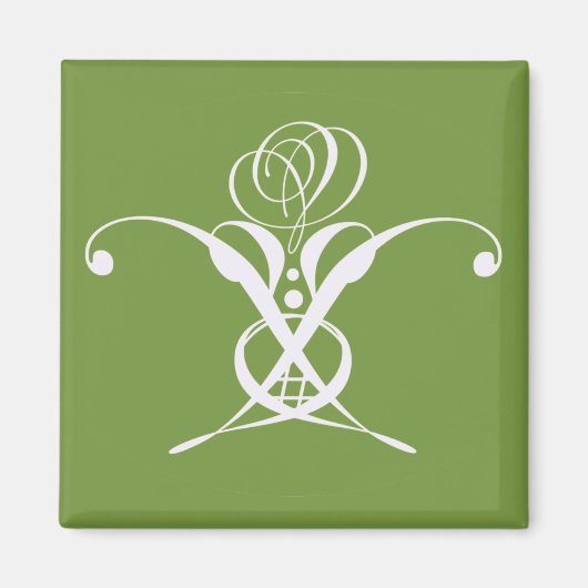 Groene Art Deco Wit Bloeiend Roos Magneet (Voorkant)