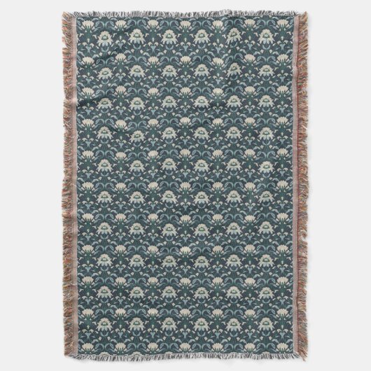 Groene Art Nouveau Bloemen Gooi Deken (Voorkant Verticaal)