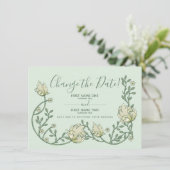 groene art nouveau bloemen veranderen de datum save the date (Staand voorkant)