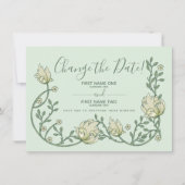 groene art nouveau bloemen veranderen de datum save the date (Voorkant)