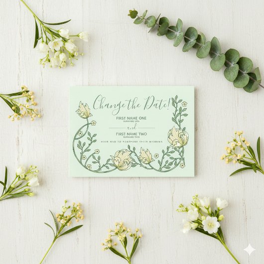 groene art nouveau bloemen veranderen de datum save the date