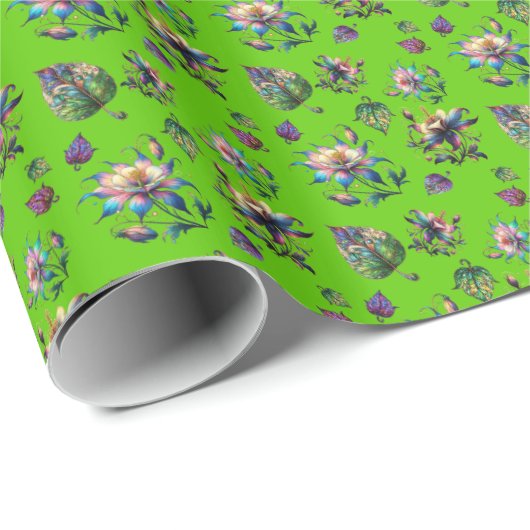 Groene Art Nouveau Glas in lood Columbine Flowers Cadeaupapier (Rol Hoek)