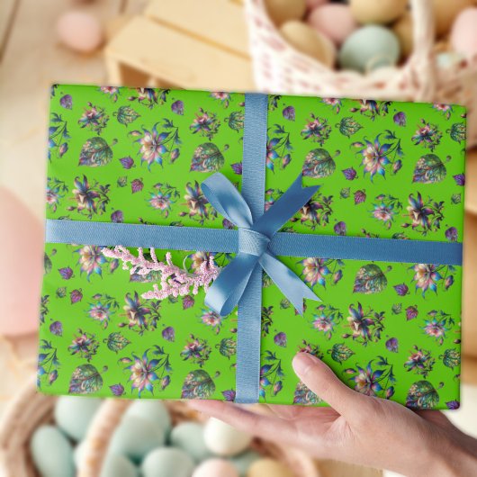 Groene Art Nouveau Glas in lood Columbine Flowers Cadeaupapier