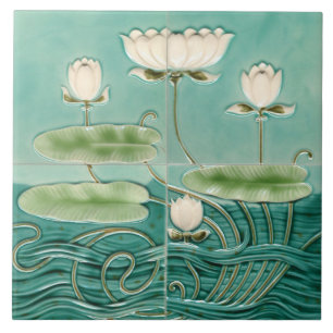 Groene Art Nouveau Jugendstil Waterlelie Tegeltje