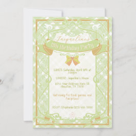 Groene Art Nouveau Prinses Verjaardagsuitnodiging Kaart