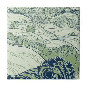 Groene Art Nouveau Rolling Hills Country Fields Tegeltje