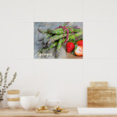 Groene Asparagus met aardbei Poster (Keuken)