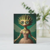 Groene asperge fee in een roze jurk briefkaart (Staand voorkant)