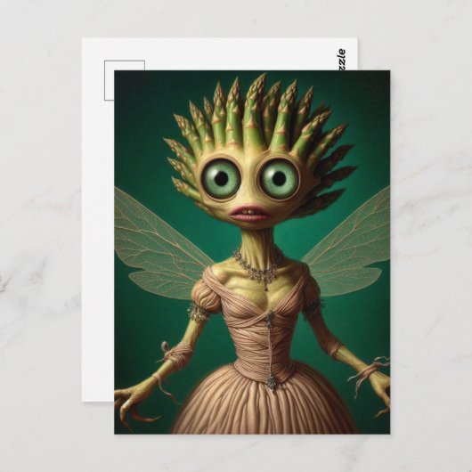 Groene asperge fee in een roze jurk briefkaart (Voorkant / Achterkant)