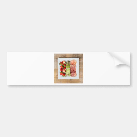 Groene asperges met ham en aardbeien bumpersticker (Voorkant)