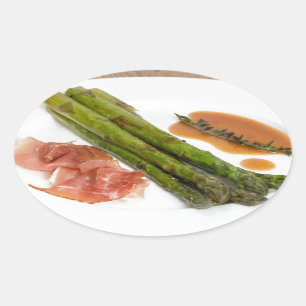 Groene asperges met ham en saus ovale sticker