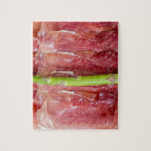 Groene asperges met ham macro legpuzzel