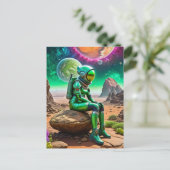 Groene astronaut Denker Pose Briefkaart (Staand voorkant)