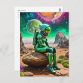 Groene astronaut Denker Pose Briefkaart (Voorkant / Achterkant)