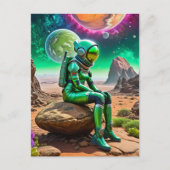 Groene astronaut Denker Pose Briefkaart (Voorkant)