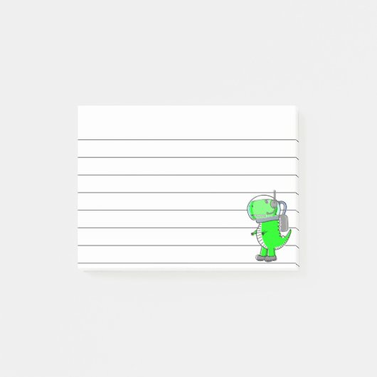Groene Astronaut Dinosaur Drawing Lined 4x3 Post-it® Notes (Voorkant)