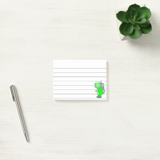 Groene Astronaut Dinosaur Drawing Lined 4x3 Post-it® Notes (Kantoor)