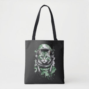 Groene Astronaut Kat Plons Tote Bag