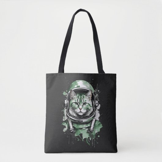 Groene Astronaut Kat Plons Tote Bag (Voorkant)