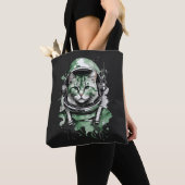 Groene Astronaut Kat Plons Tote Bag (Dichtbij)