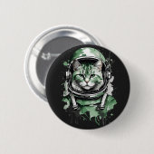 Groene Astronaut Kat Spatwater Ronde Button 5,7 Cm (Voorkant /achterkant)