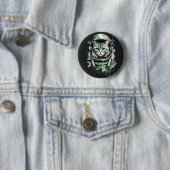 Groene Astronaut Kat Spatwater Ronde Button 5,7 Cm (In situ)