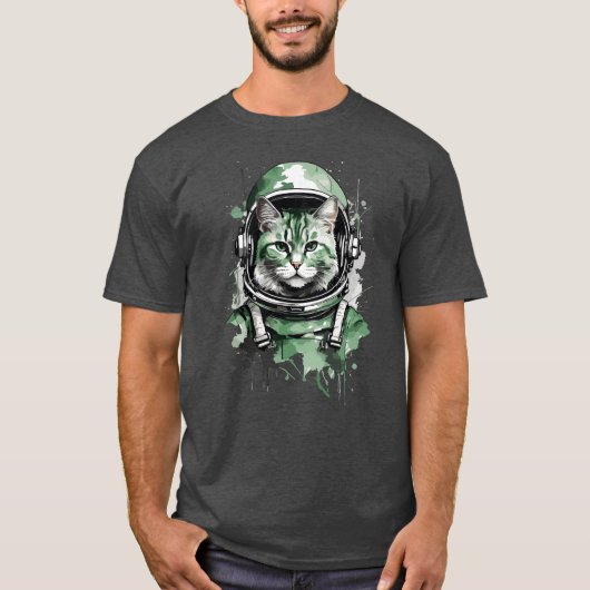 Groene Astronaut Kat Spatwater T-shirt (Voorkant)