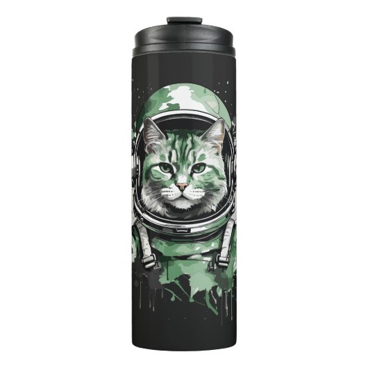 Groene Astronaut Kat Spatwater Thermosbeker (Voorkant)