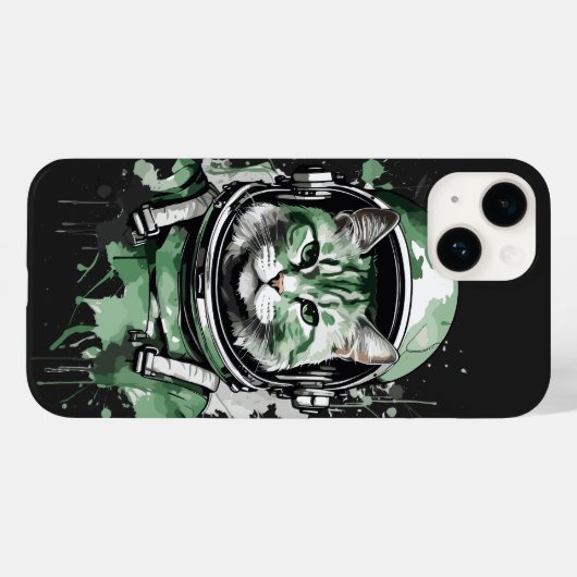 Groene Astronaut Kat Splash Case-Mate iPhone Case (Achterkant (horizontaal))