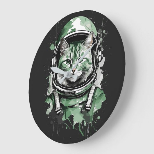 Groene Astronaut Kat Splash Grote Klok (Hoek)