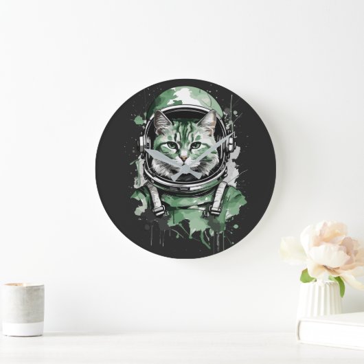 Groene Astronaut Kat Splash Grote Klok (Huis)