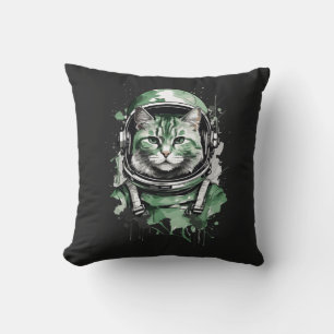 Groene Astronaut Kat Splash Kussen