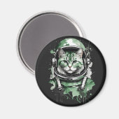 Groene Astronaut Kat Splash Magneet (Voorkant / Achterkant)