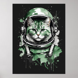 Groene Astronaut Kat Splash Poster