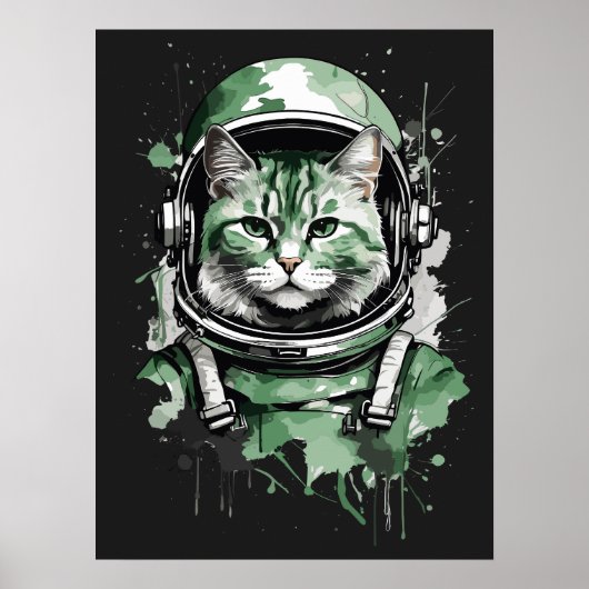 Groene Astronaut Kat Splash Poster (Voorkant)