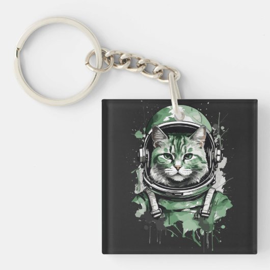 Groene Astronaut Kat Splash Sleutelhanger (Voorkant)