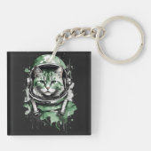 Groene Astronaut Kat Splash Sleutelhanger (Achterkant)