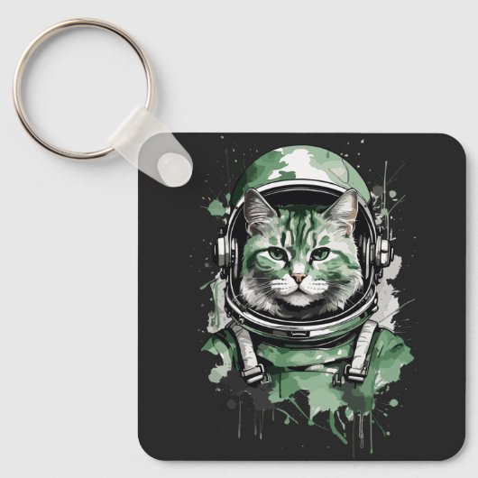 Groene Astronaut Kat Splash Sleutelhanger (Voorkant)