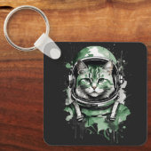 Groene Astronaut Kat Splash Sleutelhanger (Voorkant)