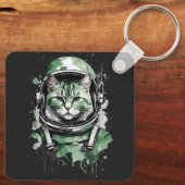 Groene Astronaut Kat Splash Sleutelhanger (Achterkant)