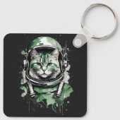 Groene Astronaut Kat Splash Sleutelhanger (Achterkant)