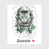 Groene Astronaut Kat Splash Sticker (Vel)