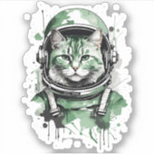 Groene Astronaut Kat Splash Sticker (Voorkant)