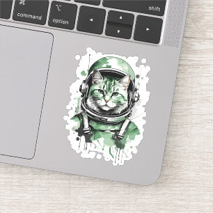 Groene Astronaut Kat Splash Sticker