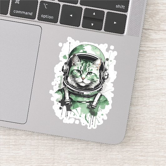 Groene Astronaut Kat Splash Sticker (Detail)