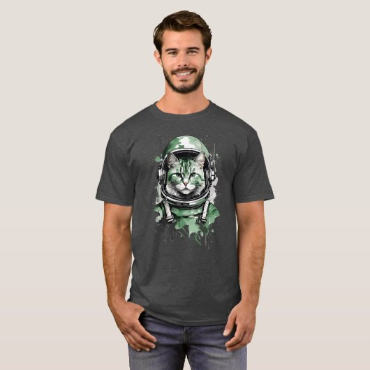 Groene Astronaut Kat Splash T-shirt (Voorkant volledig)