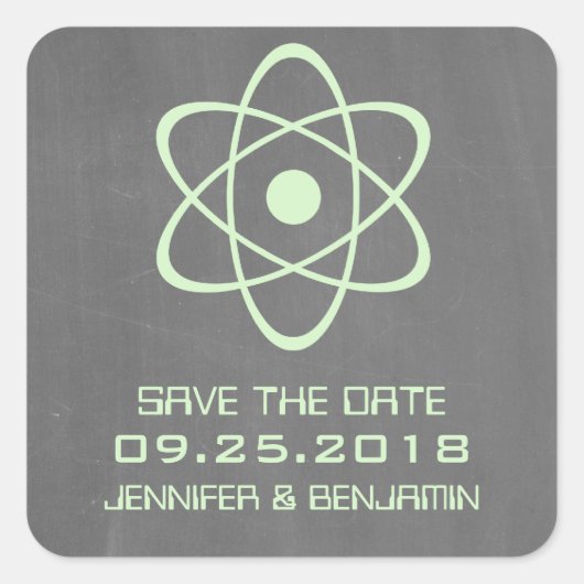 Groene atomaire schoolbord Save the Date-stickers Vierkante Sticker (Voorkant)